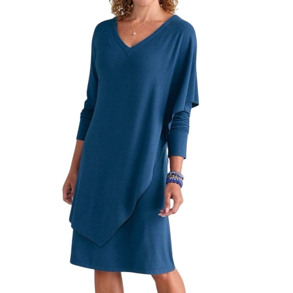 SOFT SURROUNDINGS Marla Medieval Blue Asymmetrical Tiered Dress - Sz Small - NWT